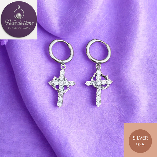 Boucles d'oreilles croix argent