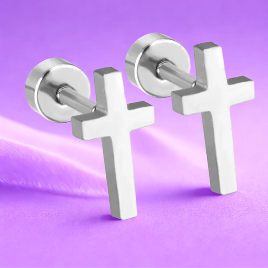 Boucles d'oreilles clous croix argent