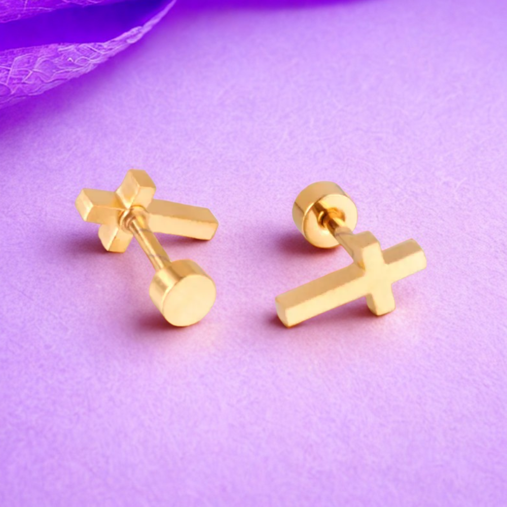 Boucles d'oreilles clous croix plaqué Or 18K en acier inoxydable