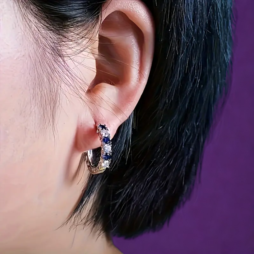 Boucles d'oreilles arrondies Pierre bleue